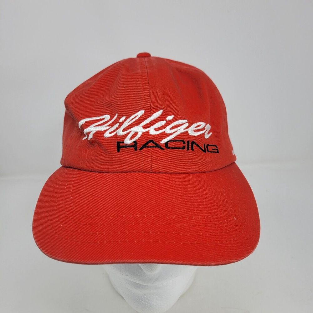 Hilfiger Racing Hat Mens Leather Strapback Baseball Cap Tommy Flag Vintage Adult